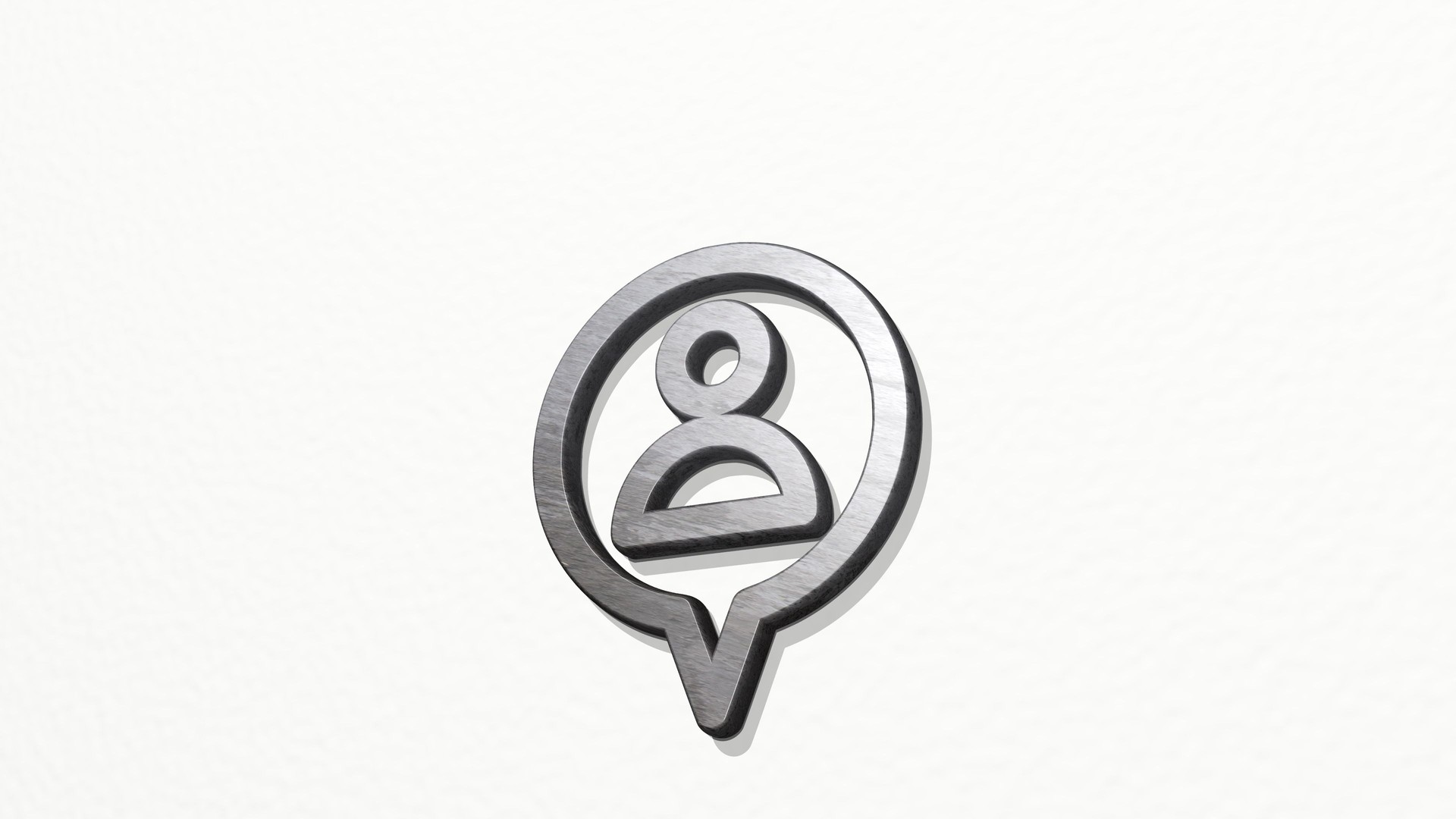 style one pin user made by 3D illustration of a shiny metallic sculpture on a wall with light background. design and icon